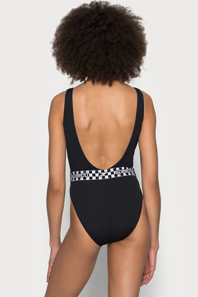 Speedo - Womens Belted Deep U-Back Swimsuit - Black