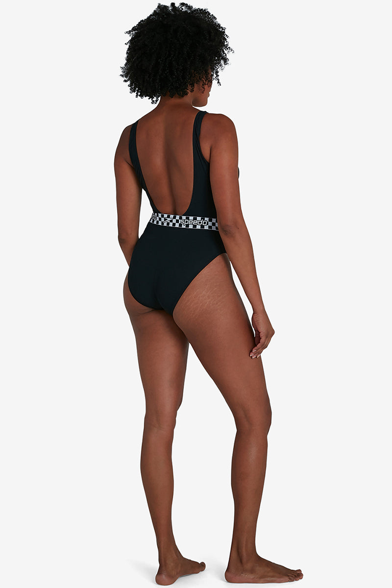 Speedo - Womens Belted Deep U-Back Swimsuit - Black