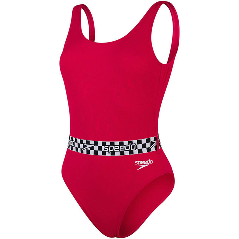 Speedo - Womens Belted Deep U-Back Swimsuit - Red