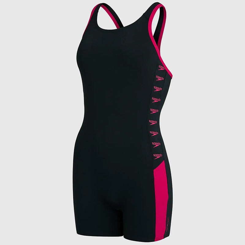 Speedo - Women's Boom Logo Splice Legsuit - Black/Pink