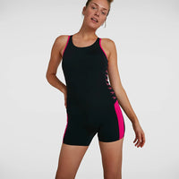 Speedo - Women's Boom Logo Splice Legsuit - Black/Pink