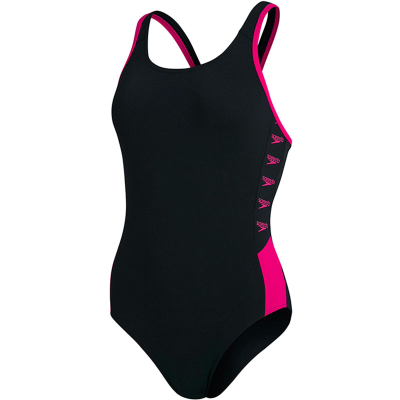 Speedo - Womens Boom Logo Splice Muscleback Swimsuit - Black/Pink