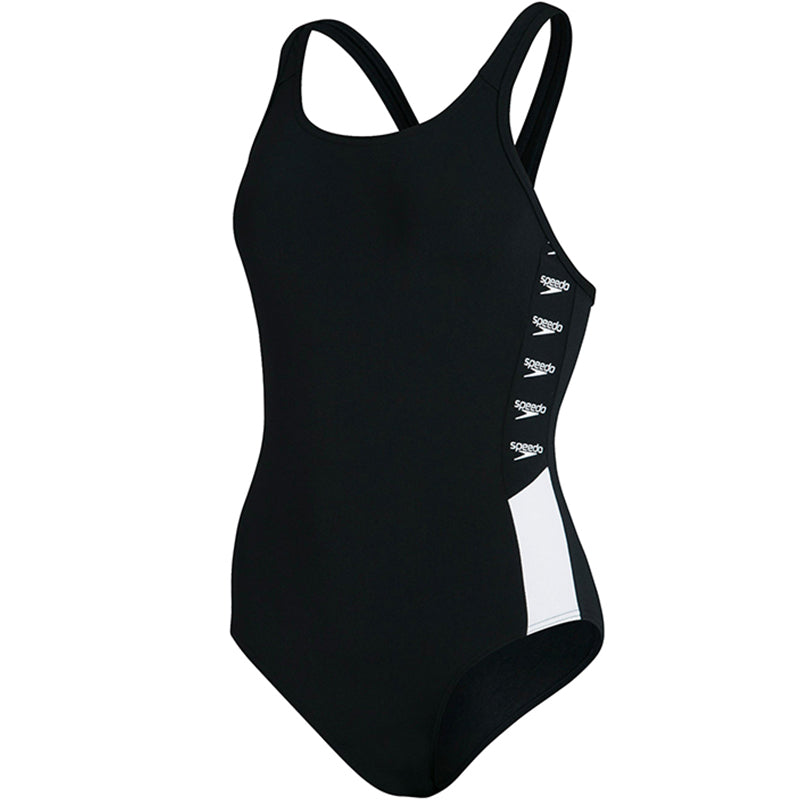Speedo - Womens Boom Logo Splice Muscleback Swimsuit - Black/White