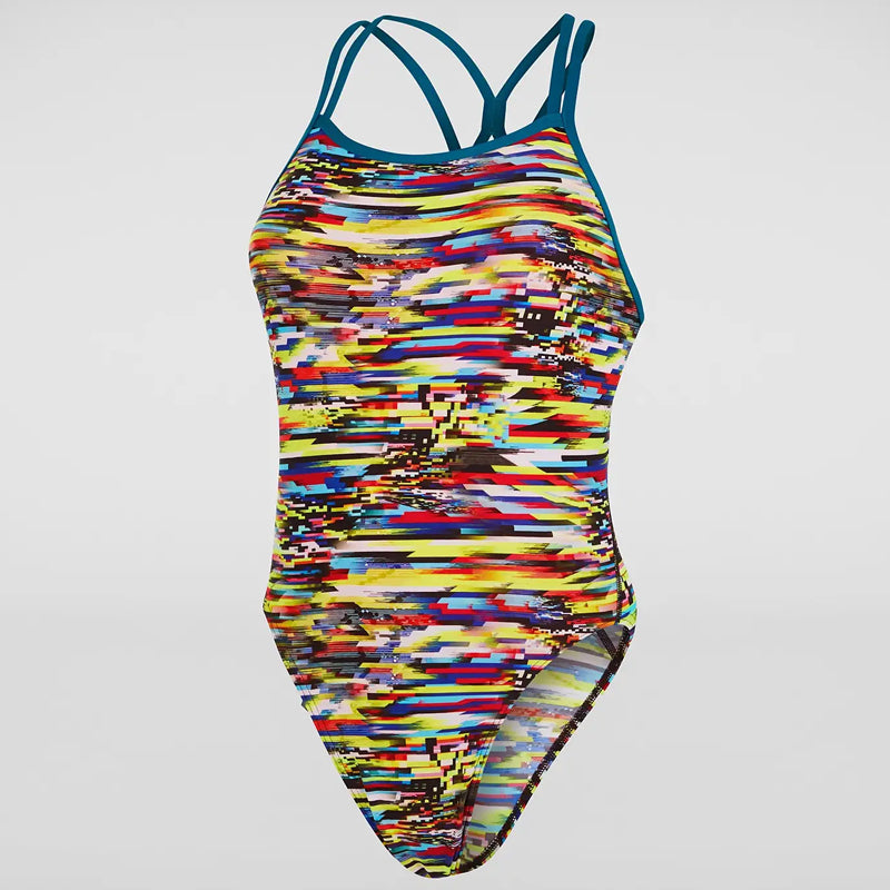 Speedo - Womens Digi Interference Allover Starback Swimsuit - Yellow/Red