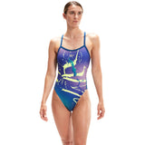 Speedo - Womens Digital Placement Turnback Swimsuit - Blue/Purple