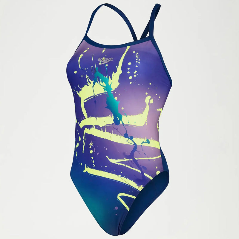Speedo - Womens Digital Placement Turnback Swimsuit - Blue/Purple