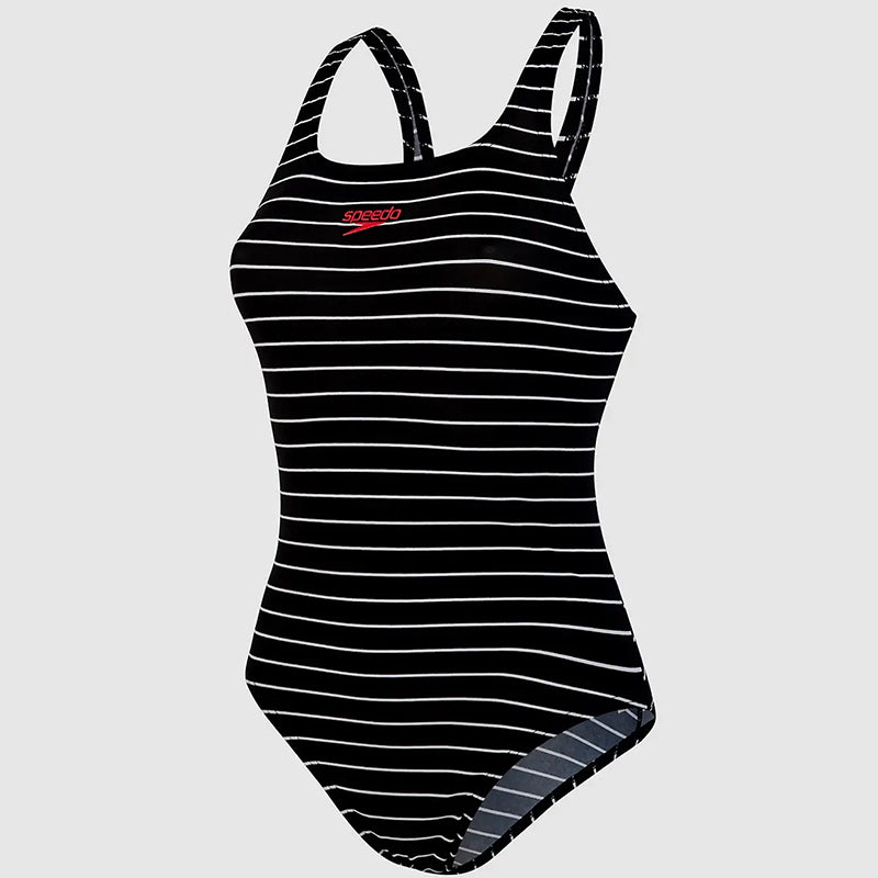 Speedo - Women's Endurance+ Striped Medalist Swimsuit - Black/White