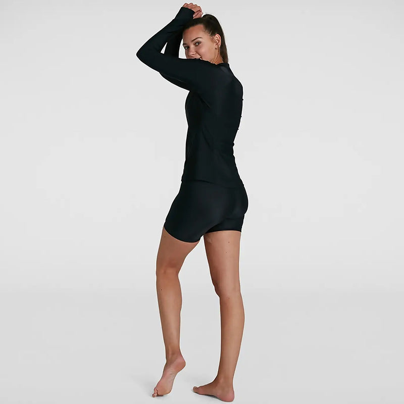 Speedo - Women's Essential Zip Front Rash Top - Black/White