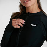 Speedo - Women's Essential Zip Front Rash Top - Black/White