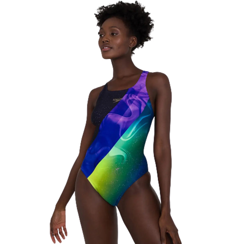 Speedo - Women's Placement Digital Medalist Swimsuit - Black/Purple - 32 - Aqua Swim Supplies