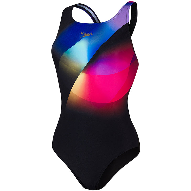 Speedo - Womens Placement Digital Powerback Swimsuit - Black/Violet/Pink