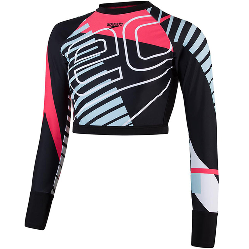 Speedo - Womens Placement Long Sleeve Wrap Back Top - Black/White/Red