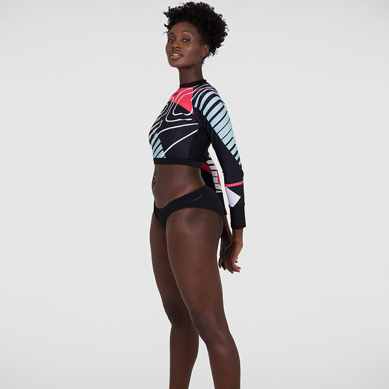 Speedo Womens Placement Long Sleeve Wrap Back Top Black/White