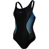 Speedo - Womens Placement Muscleback Swimsuit - Black/Blue