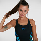 Speedo - Womens Placement Muscleback Swimsuit - Black/Blue