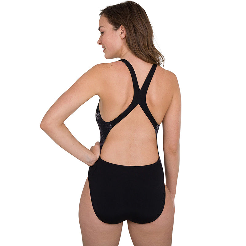 Speedo - Women's Placement Powerback Swimsuit - Black/White