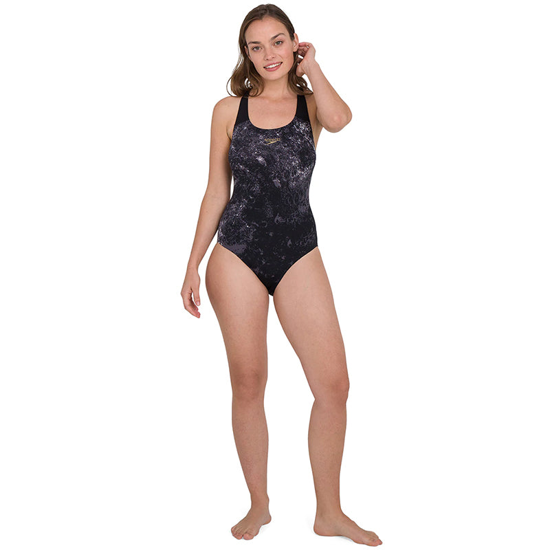 Speedo - Women's Placement Powerback Swimsuit - Black/White