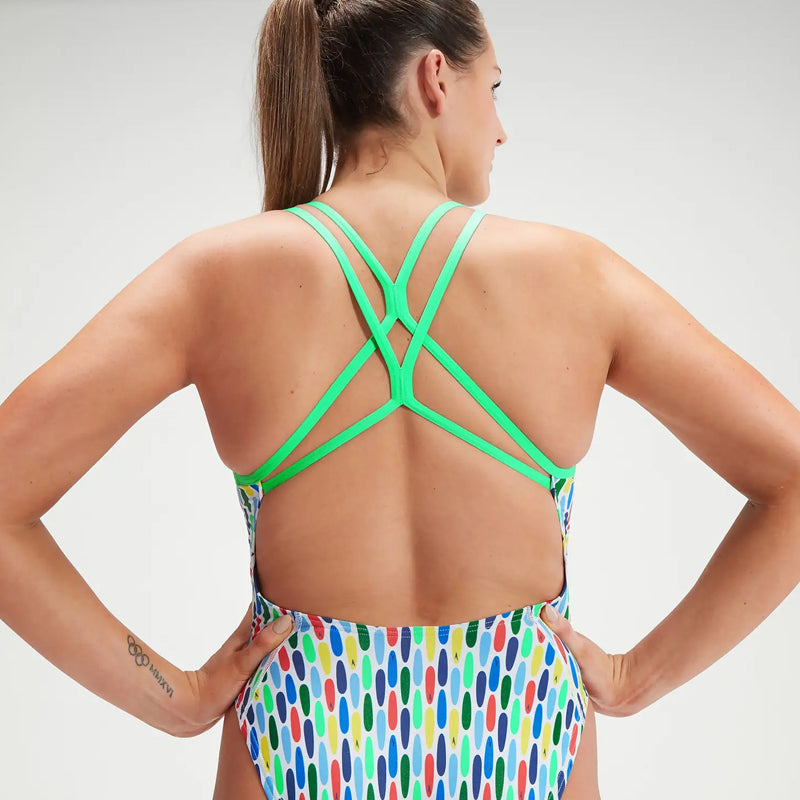 Speedo - Womens Surfboard Print Allover Digital Starback Swimsuit - Green/White