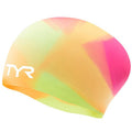 TYR - Junior Tie Dye Long Hair Silicone Swim Cap - Pink/Yellow/Orange