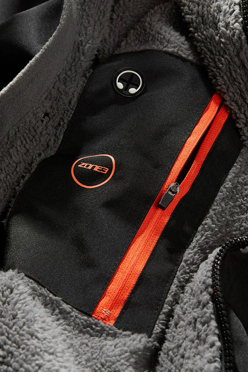 Zone3 - Heat-Tech Polar Fleece Parka Changing Robe Jacket - Black/Orange