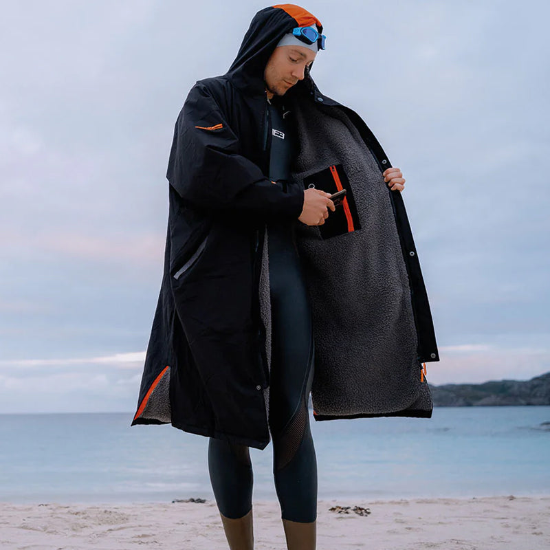 Swimming Robe Jacket Zone3 - Heat-Tech Polar Fleece Parka Changing Robe Jacket - Black/Oran ...