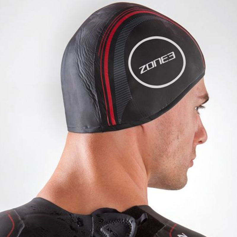 Zone3 - Neoprene Strapless Swim Cap - Black/Red