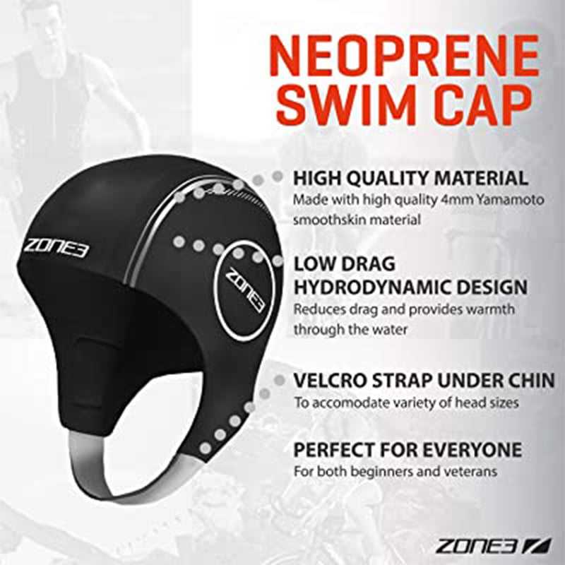 Zone3 - Neoprene Swim Cap - Black/Reflective Silver