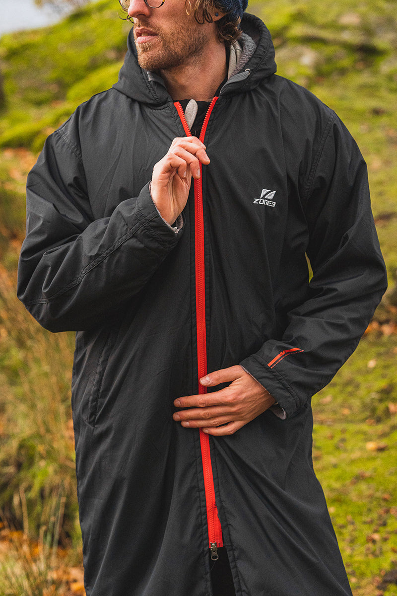 Zone3 - Polar Fleece Parka Robe Jacket - Black/Grey