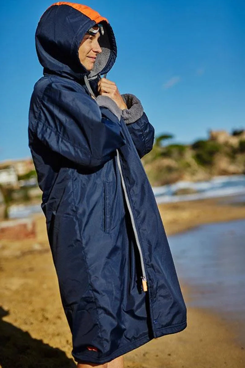 Zone3 - Polar Fleece Parka Robe Jacket - Navy/Grey/Orange