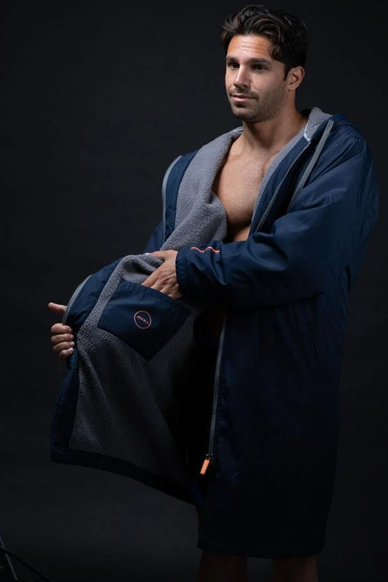 Zone3 - Polar Fleece Parka Robe Jacket - Navy/Grey/Orange