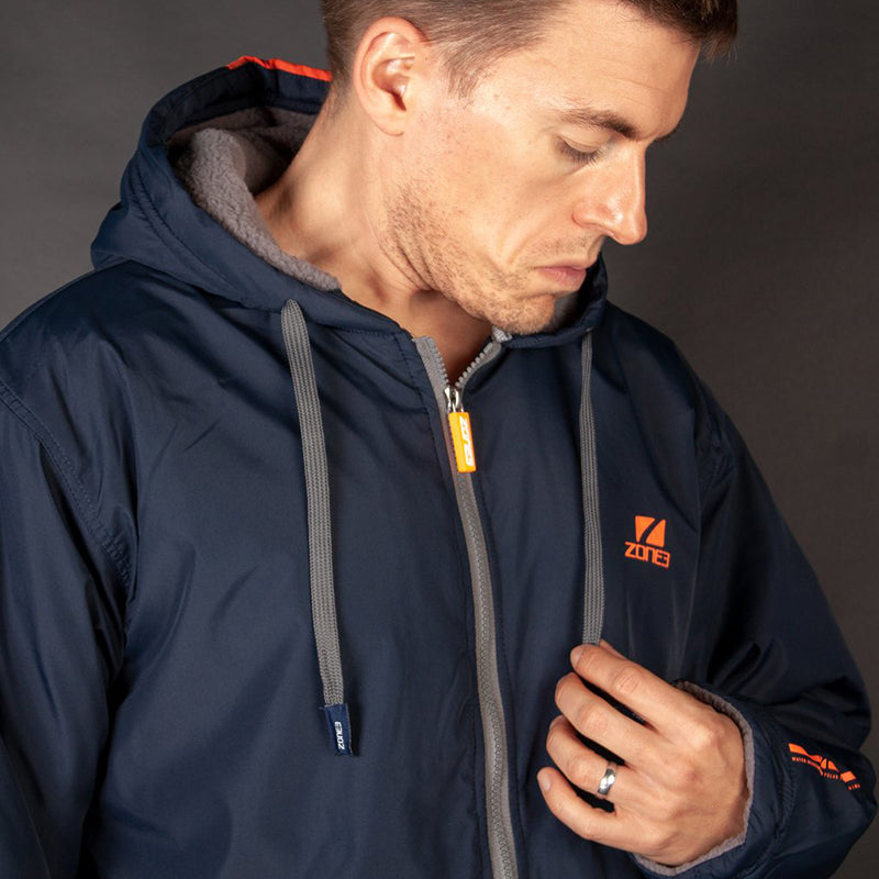 Zone3 - Polar Fleece Parka Robe Jacket - Navy/Grey/Orange