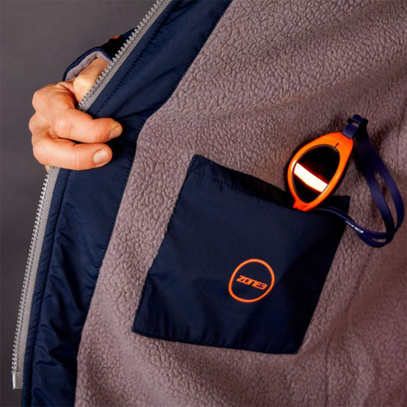 Zone3 - Polar Fleece Parka Robe Jacket - Navy/Grey/Orange