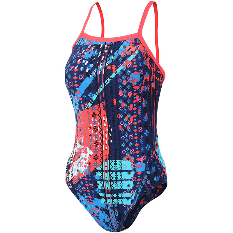 Zone3 - Womens Aztec 2.0 Strap Back Swimsuit (Navy/Red/Blue)