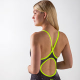 Zone3 - Womens Cosmic Bound Back Swimsuit (Black/Grey/Yellow)